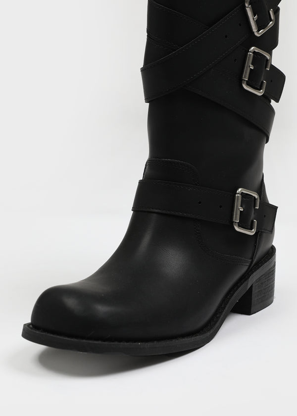 Deogoldi Ribbed Buckle Leather Long Boots