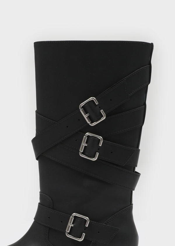 Deogoldi Ribbed Buckle Leather Long Boots
