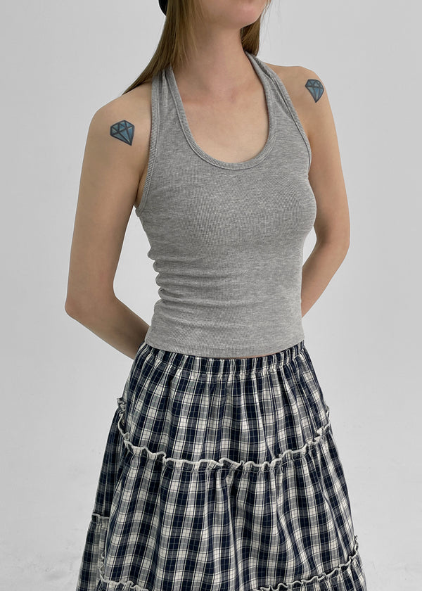 Lyles Semi-Crop Ribbed Halter Sleeveless