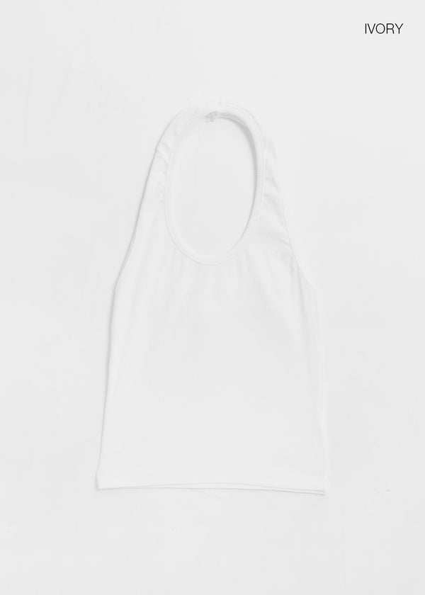 Lyles Semi-Crop Ribbed Halter Sleeveless