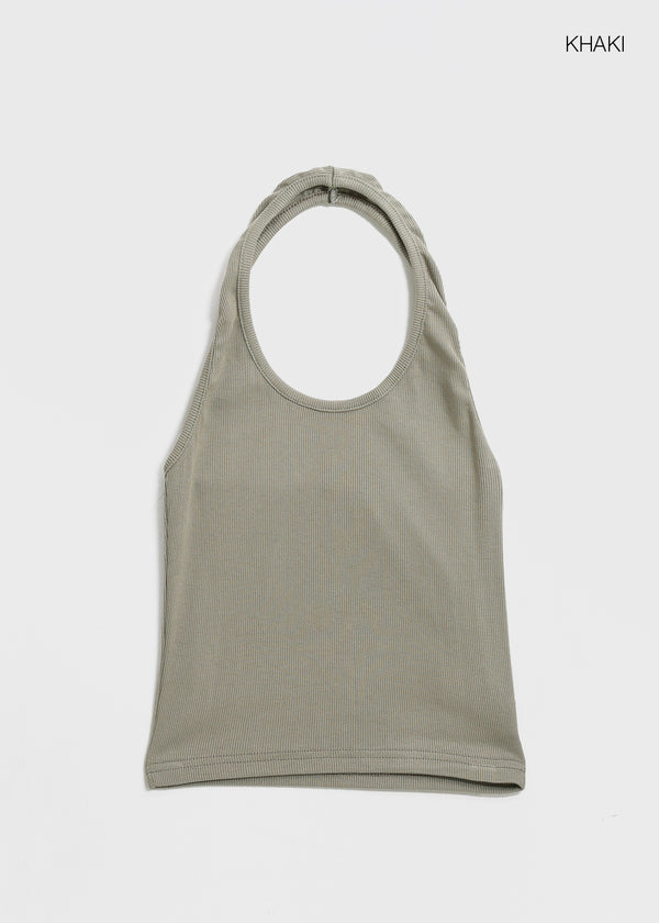 Lyles Semi-Crop Ribbed Halter Sleeveless