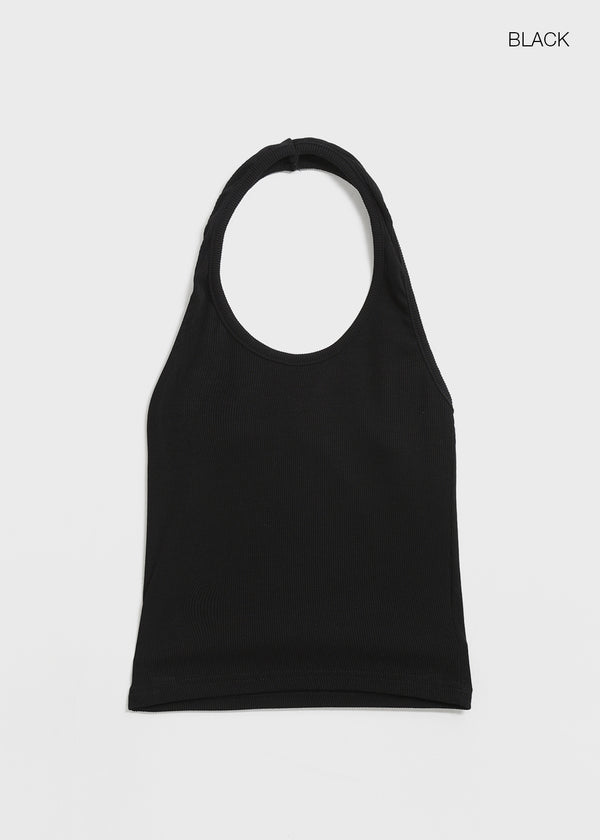Lyles Semi-Crop Ribbed Halter Sleeveless