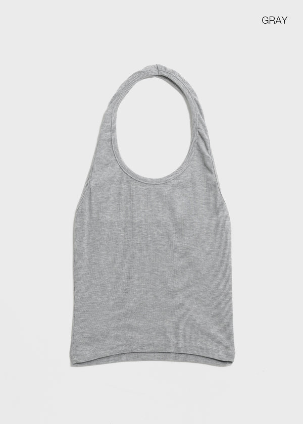 Lyles Semi-Crop Ribbed Halter Sleeveless