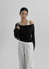 Kamkam Drape Off-Shoulder Long Sleeve T-shirt