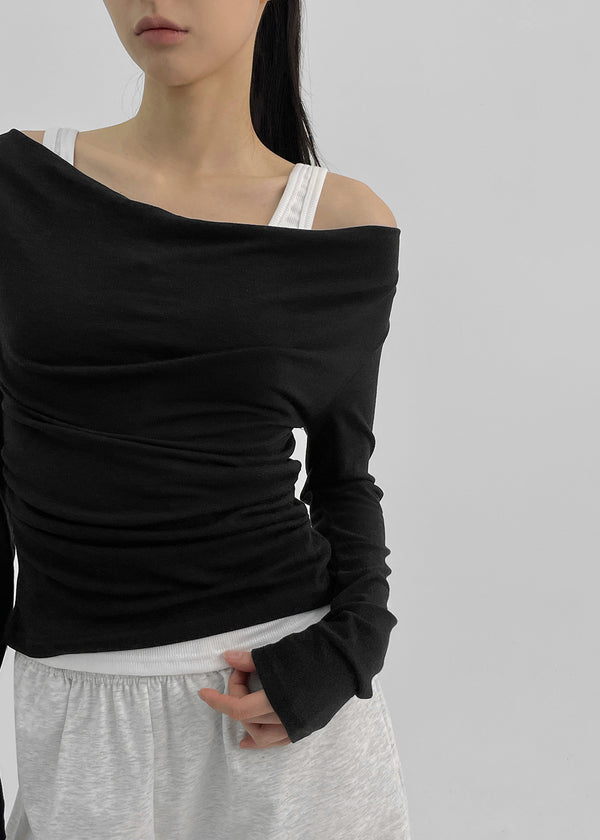 Kamkam Drape Off-Shoulder Long Sleeve T-shirt