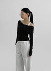 Kamkam Drape Off-Shoulder Long Sleeve T-shirt