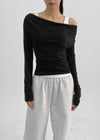 Kamkam Drape Off-Shoulder Long Sleeve T-shirt