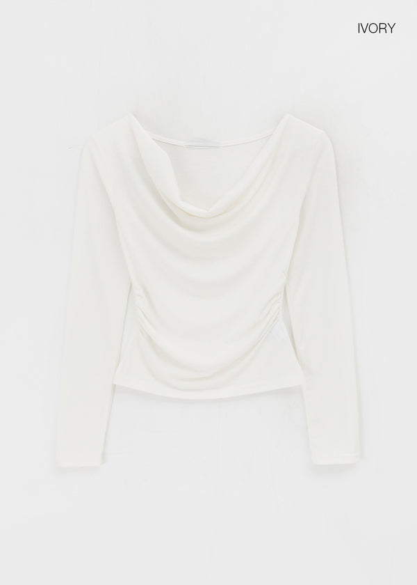 Kamkam Drape Off-Shoulder Long Sleeve T-shirt