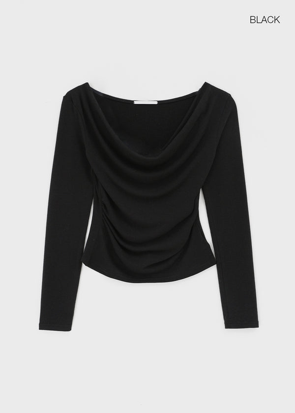 Kamkam Drape Off-Shoulder Long Sleeve T-shirt