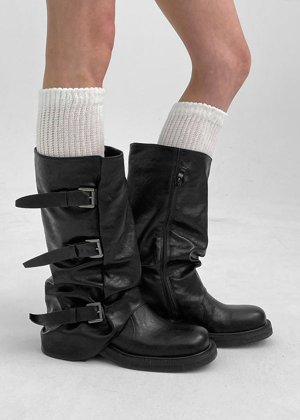 Shuraki Buckle Warmers Middle Boots (Cow Leather)