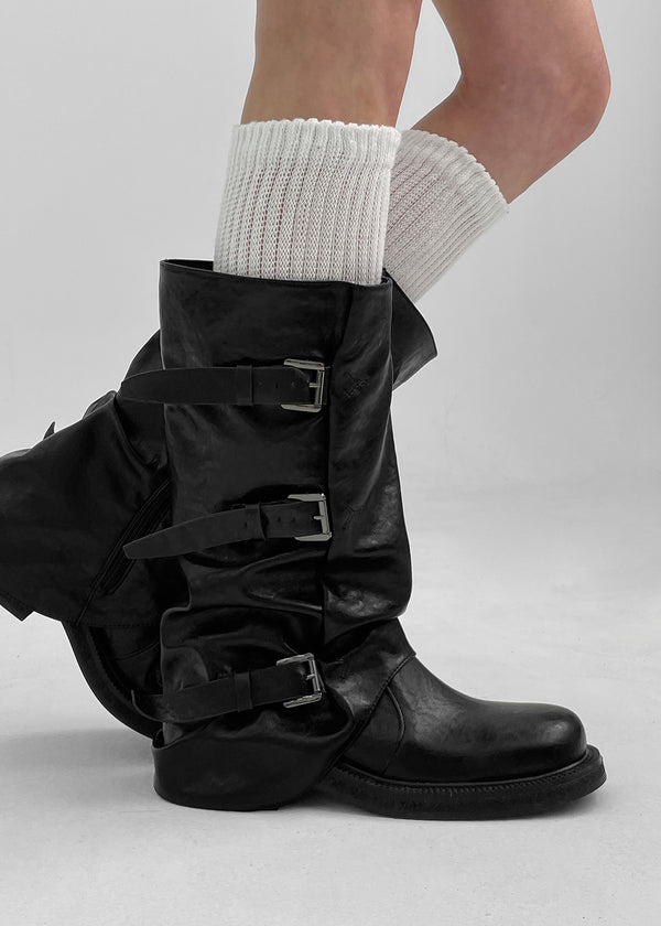 Shuraki Buckle Warmers Middle Boots (Cow Leather)