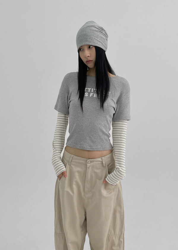 Cohing Stripe Graphic Layered Long Sleeve Tee