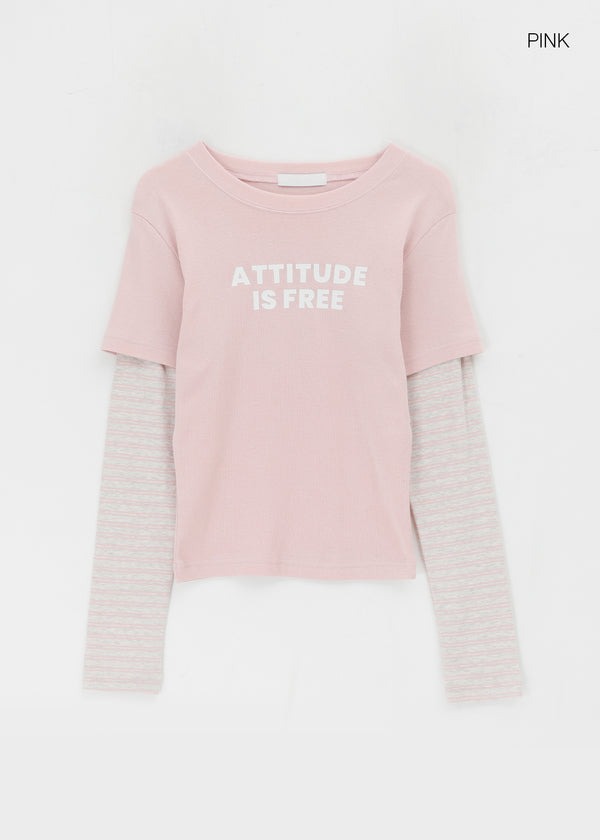 Cohing Stripe Graphic Layered Long Sleeve Tee