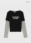 Cohing Stripe Graphic Layered Long Sleeve Tee