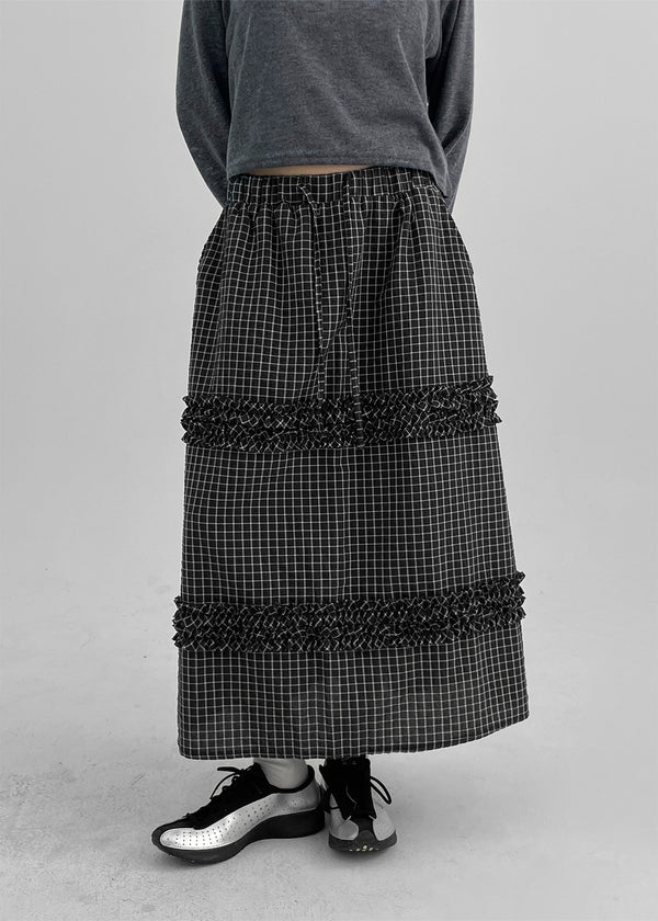 Sheito Check Frill Long Skirt