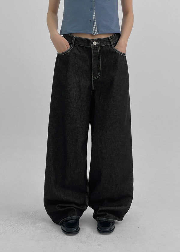 Widusson Non-Fade Balloon Wide Denim Pants
