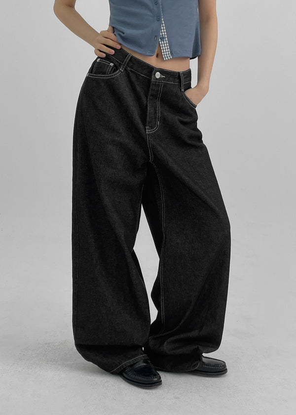 Widusson Non-Fade Balloon Wide Denim Pants