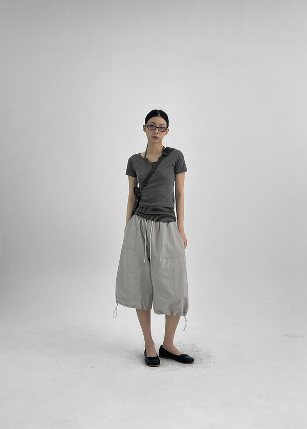 Bining Layered Stripe Halter Henley T-Shirt (S/S Ver.)