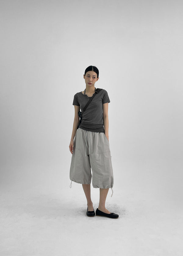 Bining Layered Stripe Halter Henley T-Shirt (S/S Ver.)