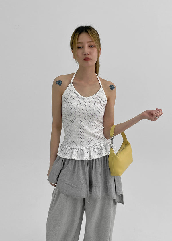 Trokin Dot Frill Halter Sleeveless Top