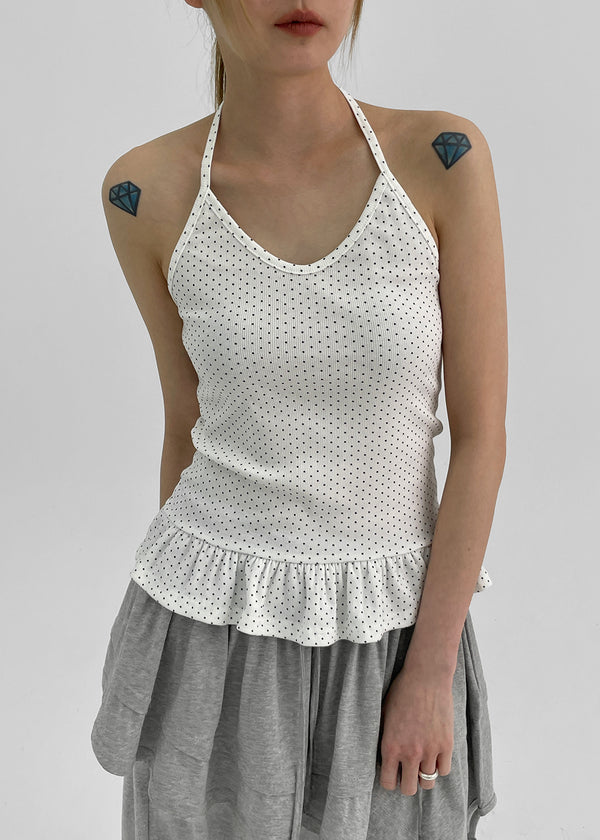 Trokin Dot Frill Halter Sleeveless Top