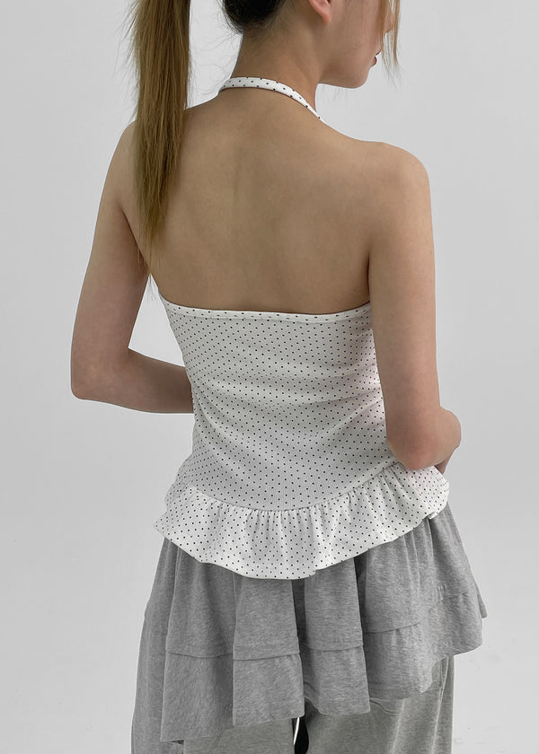 Trokin Dot Frill Halter Sleeveless Top