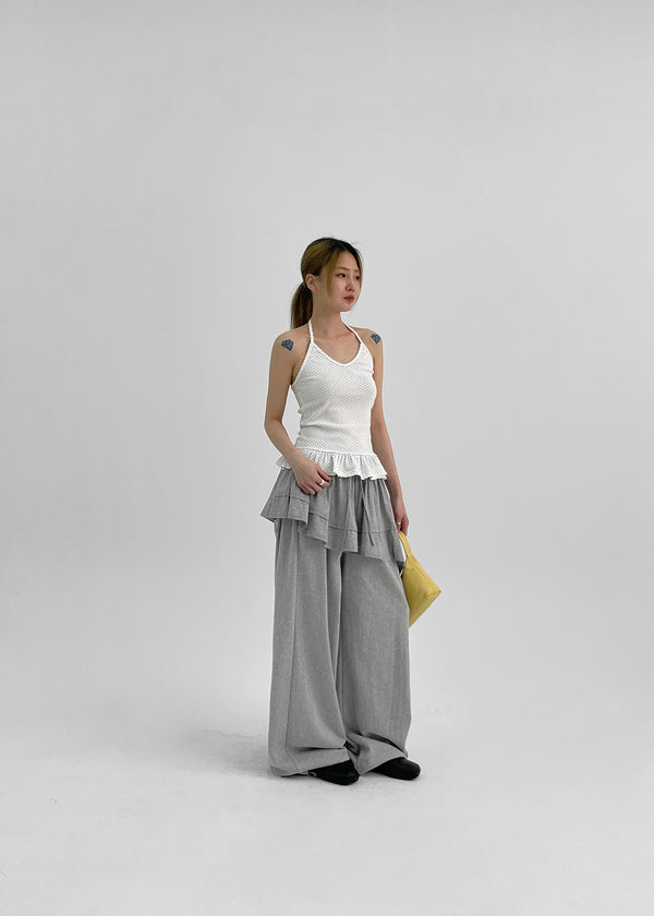 Trokin Dot Frill Halter Sleeveless Top