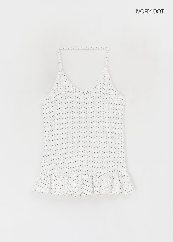 Trokin Dot Frill Halter Sleeveless Top