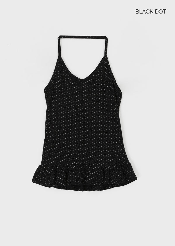 Trokin Dot Frill Halter Sleeveless Top