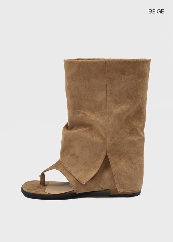 Drab Folding Slip-on Mid-calf Boots