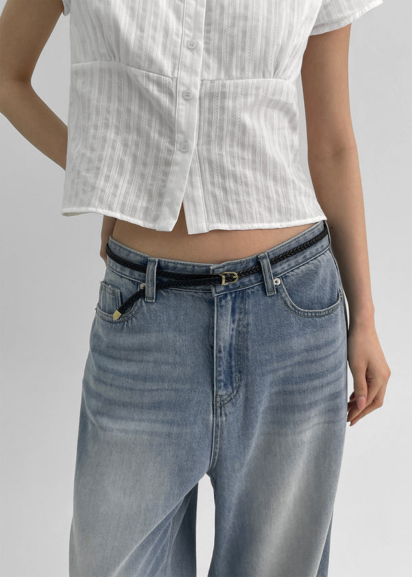 Kmong Slim Woven Leather Belt