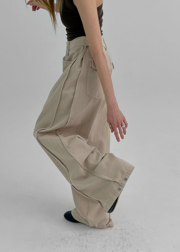 Wilep Folding Back Pocket Wide Cotton Pants