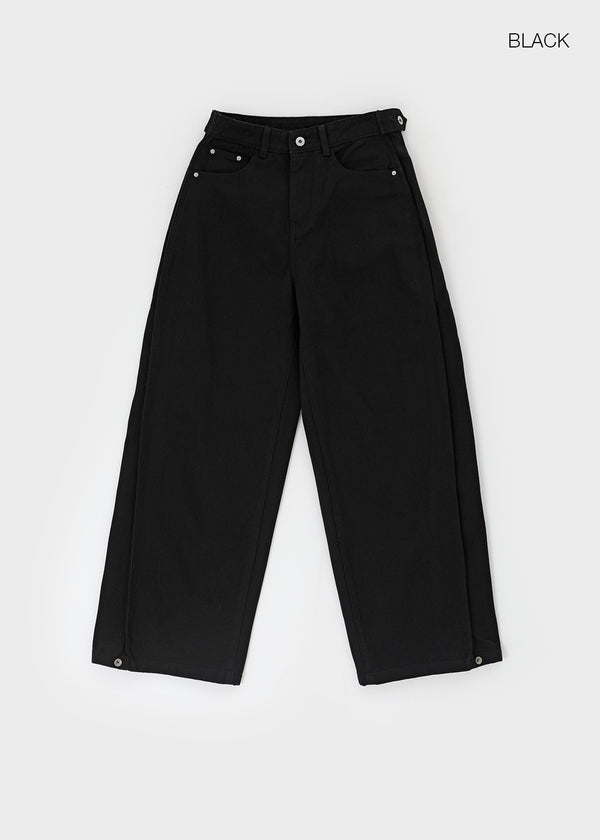 Wilep Folding Back Pocket Wide Cotton Pants