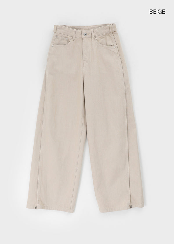 Wilep Folding Back Pocket Wide Cotton Pants