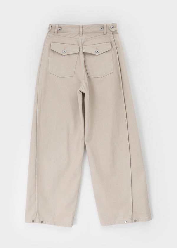 Wilep Folding Back Pocket Wide Cotton Pants