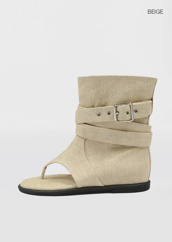 Nouton Linen Buckle Mid Boots