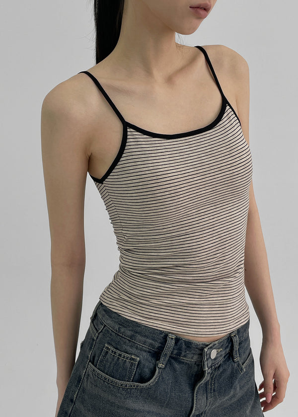 Raviol Stripe Cap Sleeveless Top (Built-in Cap)