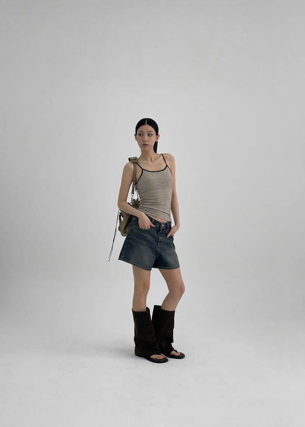 Raviol Stripe Cap Sleeveless Top (Built-in Cap)