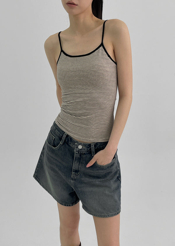 Raviol Stripe Cap Sleeveless Top (Built-in Cap)