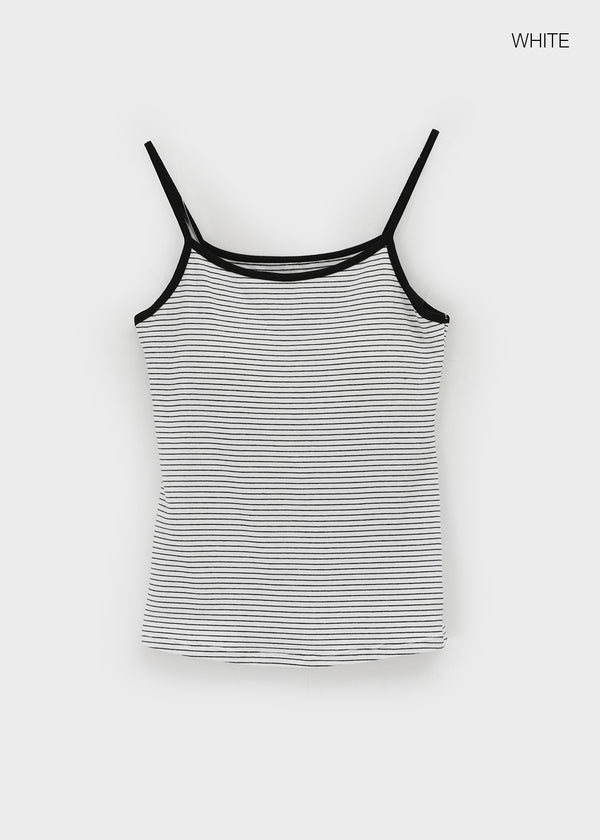 Raviol Stripe Cap Sleeveless Top (Built-in Cap)