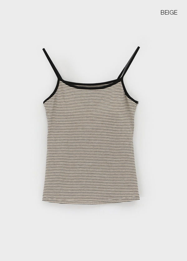 Raviol Stripe Cap Sleeveless Top (Built-in Cap)