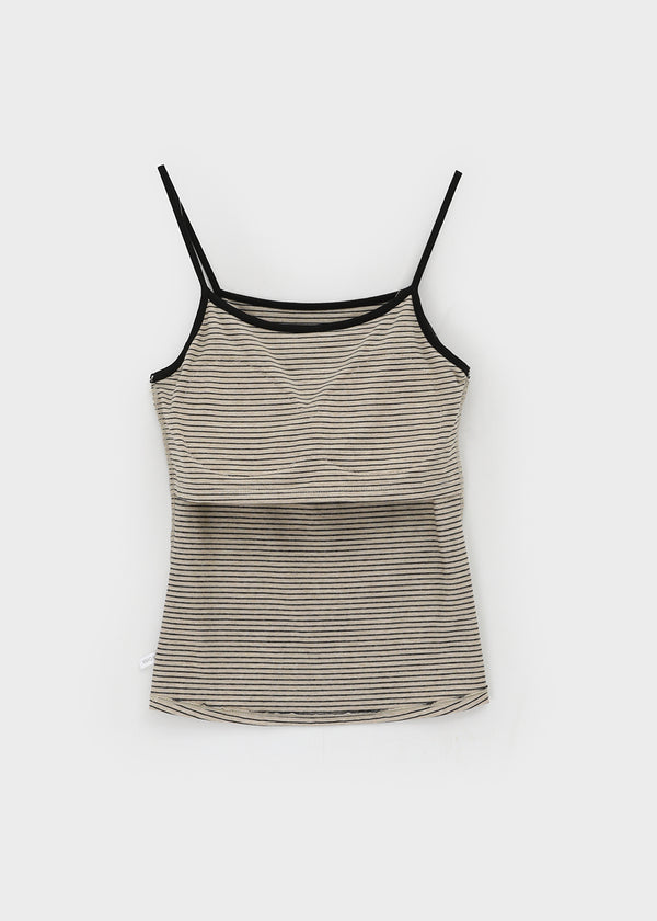 Raviol Stripe Cap Sleeveless Top (Built-in Cap)