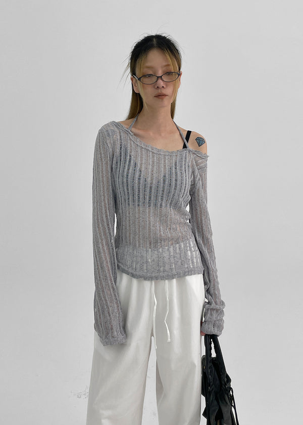 Été Distressed Strap Long Sleeve Tee