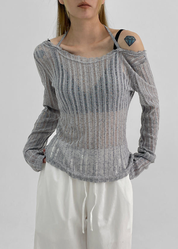 Été Distressed Strap Long Sleeve Tee