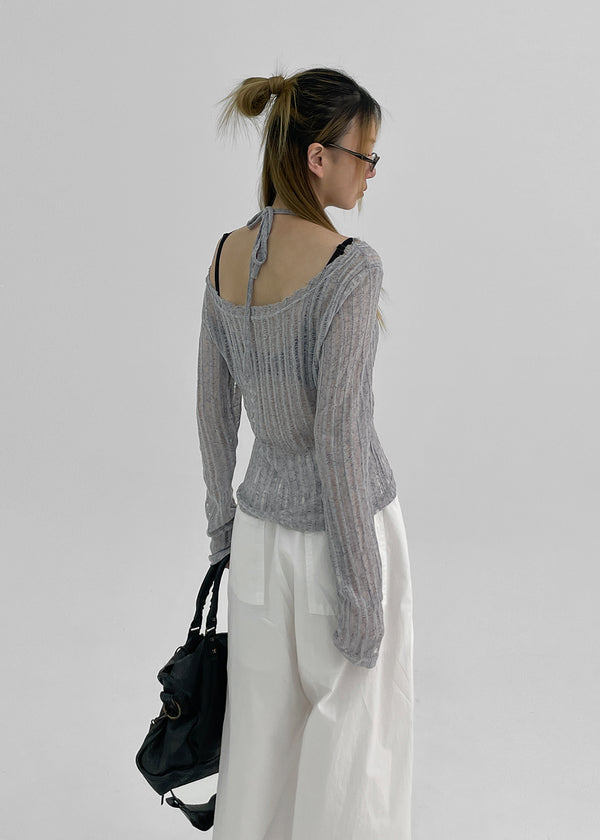 Été Distressed Strap Long Sleeve Tee