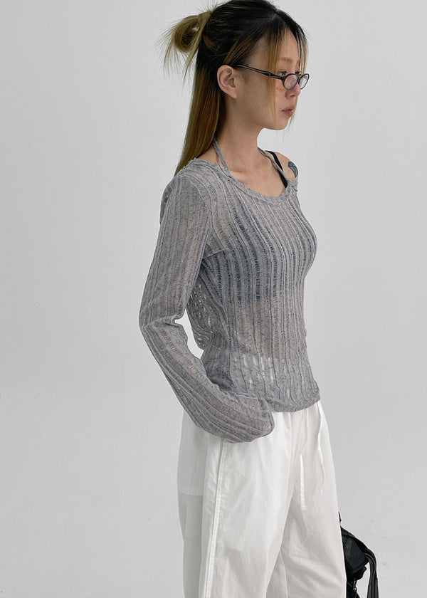Été Distressed Strap Long Sleeve Tee