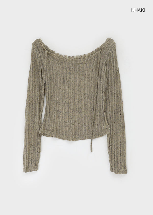 Été Distressed Strap Long Sleeve Tee