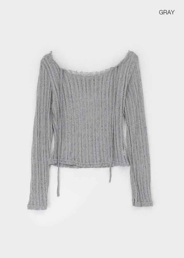 Été Distressed Strap Long Sleeve Tee