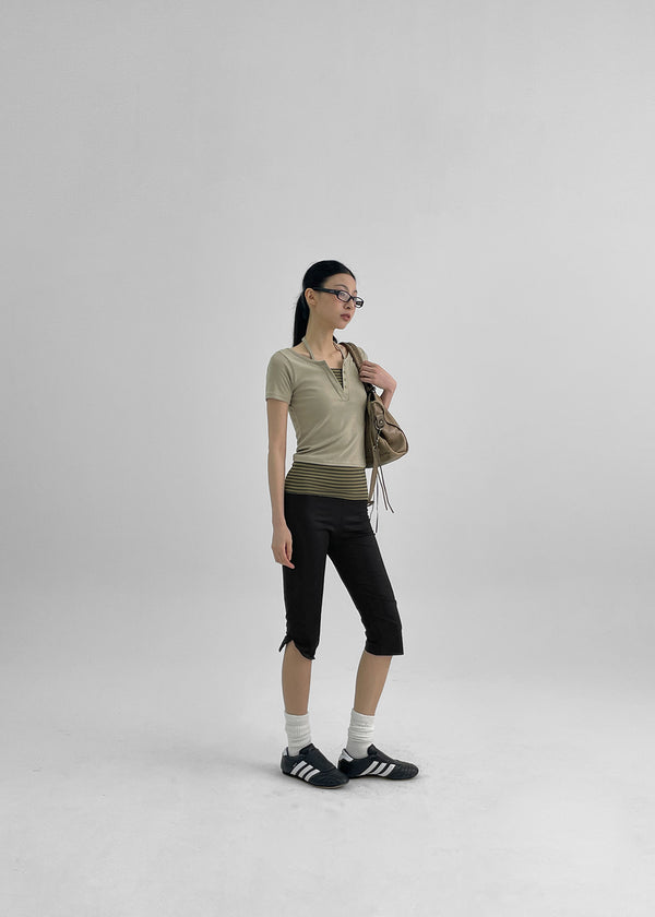 Bining Layered Stripe Halter Henley T-Shirt (S/S Ver.)