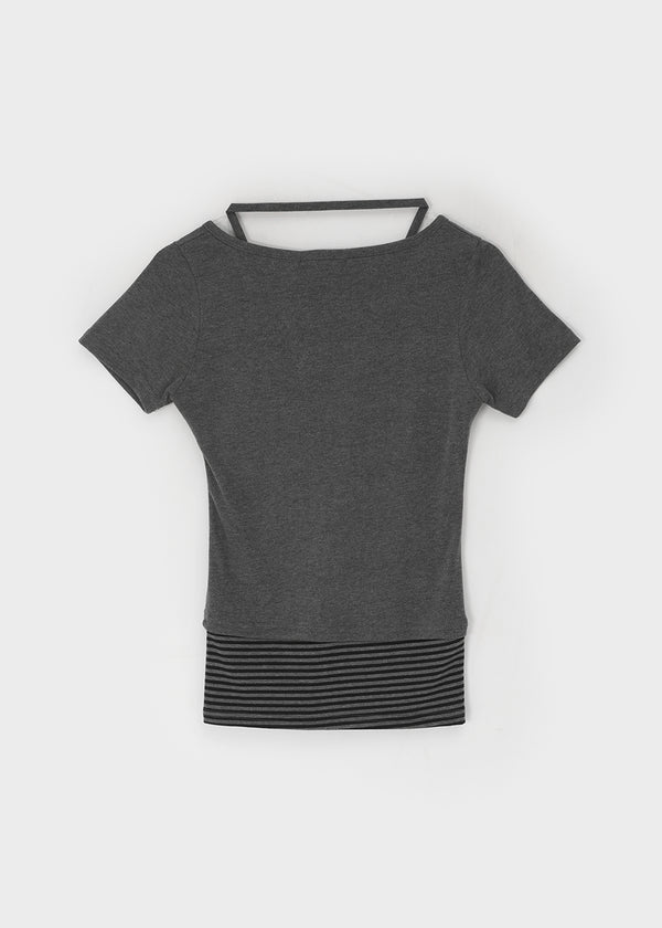 Bining Layered Stripe Halter Henley T-Shirt (S/S Ver.)